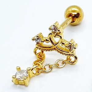 Orecchino piercing al trago, piercing in acciaio con punto luce, piercing lobo ,elice , orecchino per cartilagine , orecchini argento oro