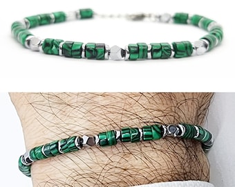 Bracciale da uomo in pietra dura malachite braccialetto regolabile acciaio inox pepite