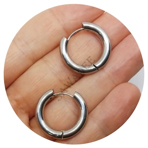Men&#39;s Hoop Earrings, Stainless Steel Hoops, 4mm Thickness Double Hoops, 18mm Outer Diameter, Silver, Black, Pirate Model