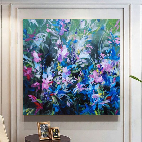 Peinture florale sur toile, tableau peinture,art original, peinture contemporaine, décoration murale, fleurs