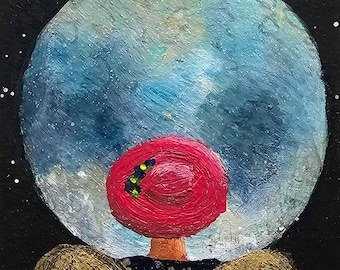 Mini-Acrylgemälde auf Papier, Sammelkartengröße (6,4 x 8,9 cm), ACEO, "A Magic Paradize on the Wings of Transformation"