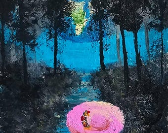 Mini-Acrylgemälde auf Papier, Sammelkartengröße (6,4 x 8,9 cm), ACEO, "A Magic Paradize: Stay a Little While Longer on This Planet"