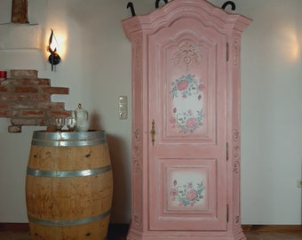 Garderobenschrank "VINTAGE ROSA", Dielenschrank, Schrank Eiche, Flurschrank Holz, Mädchenschrank, Geburtstagsgeschenk, Muttertagsgeschenk