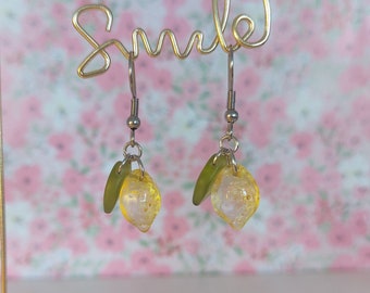 Lemon Glass Earrings Fruit Jewelry Cute Gift