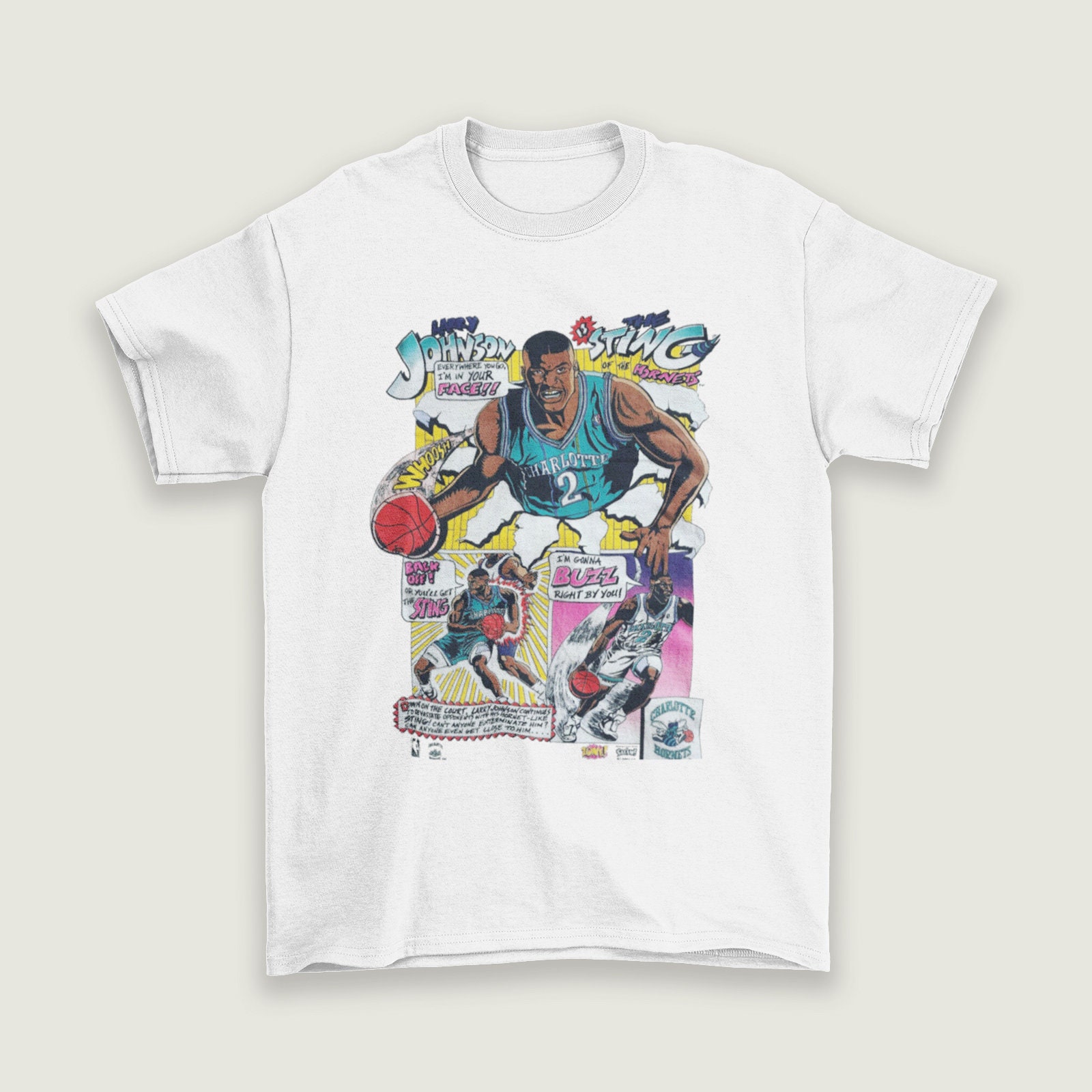 Discover Charlotte Hornets Shirt Larry Johnson Vintage Comic Art T-Shirt