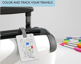 Etiqueta de bagagem com mapa dos EUA | Etiqueta de bagagem personalizada | Etiqueta de viagem personalizada | Presente Wanderlust | Etiquetas de bagagem de viagem | Presente do viajante | Viajante