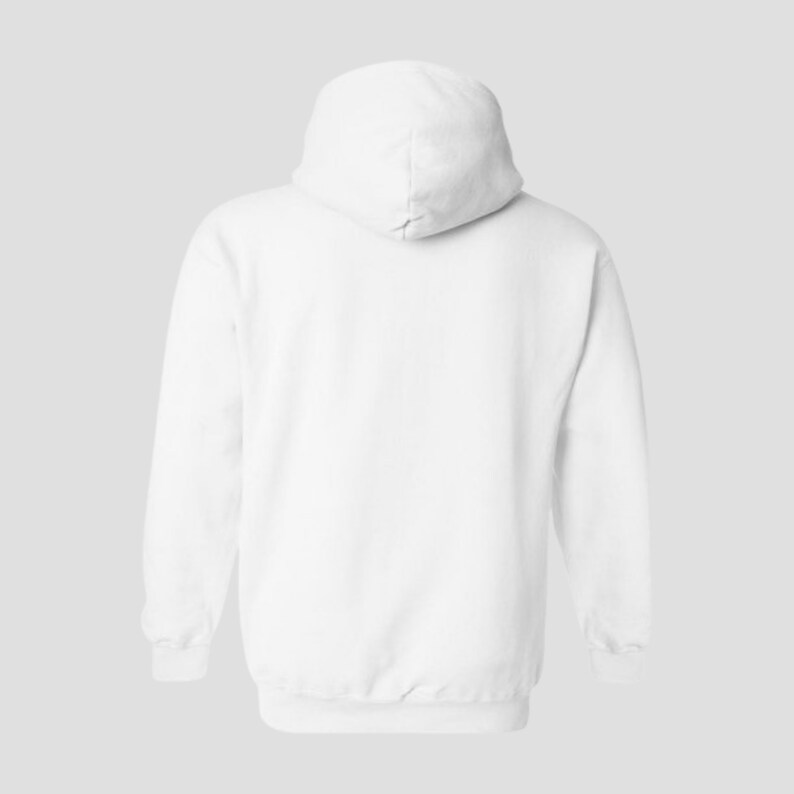 May include: A white hooded sweatshirt with long sleeves and a pouch pocket. The sweatshirt is made of a soft, comfortable material.