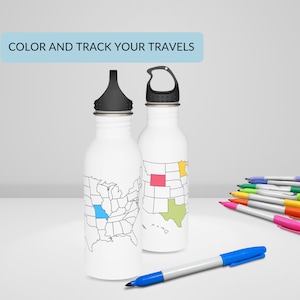 Botella de agua de acero inoxidable de EE. UU. / Viajes / Aventura / Vaso / Regalo de viaje / Nómada / Mapa mundial