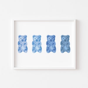 Blue Gummy Bear Wall Art, Cute Nursery Art Print Blue Nursery Decor, Printable Kid&#39;s Room Art, Children&#39;s Room Illustration Digital Download