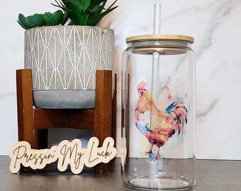 Beautiful Chicken Glass Tumbler, Iced Coffee Tumbler, Iced Coffee Cup, Iced Tea Glass, Glass Design, Water Glass
