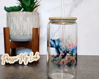 Beautiful Watercolor Bear Glass Tumbler, Iced Coffee Tumbler, Iced Coffee Cup, Iced Tea Glass, Glass Design, Water Glass