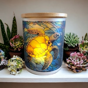 SeaTurtle Stained Glass Designed Battery Operated Tea Light Holder