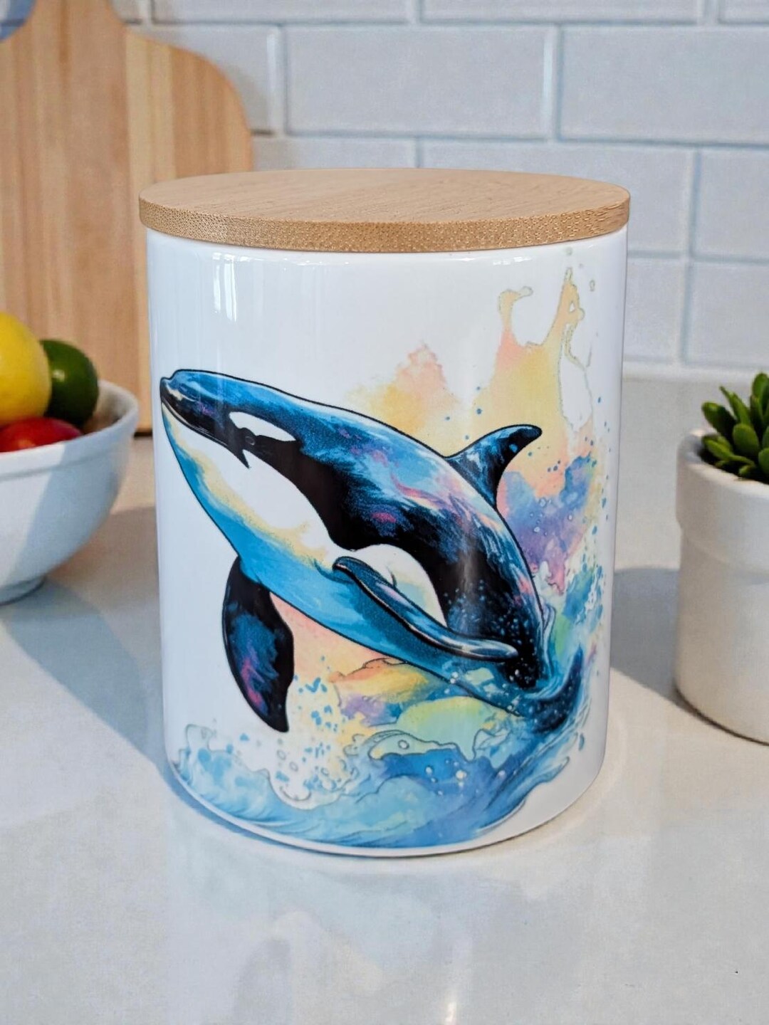 Orca Ceramic Canister, Watercolor Jar, Decorative Container - Etsy