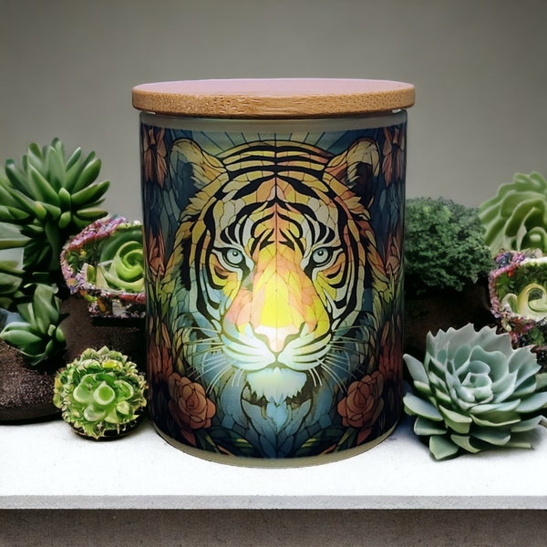 Tiger Stained Glass Designed Battery Operated Tea Light Holder