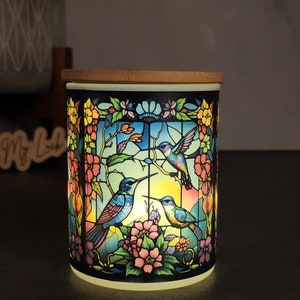 Hummingbird Stained Glass Designed Battery Operated Tea Light Holder image 5