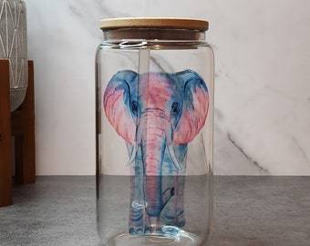 Beautiful Elephant Glass Tumbler, Iced Coffee Tumbler, Iced Coffee Cup, Iced Tea Glass, Glass Design, Water Glass