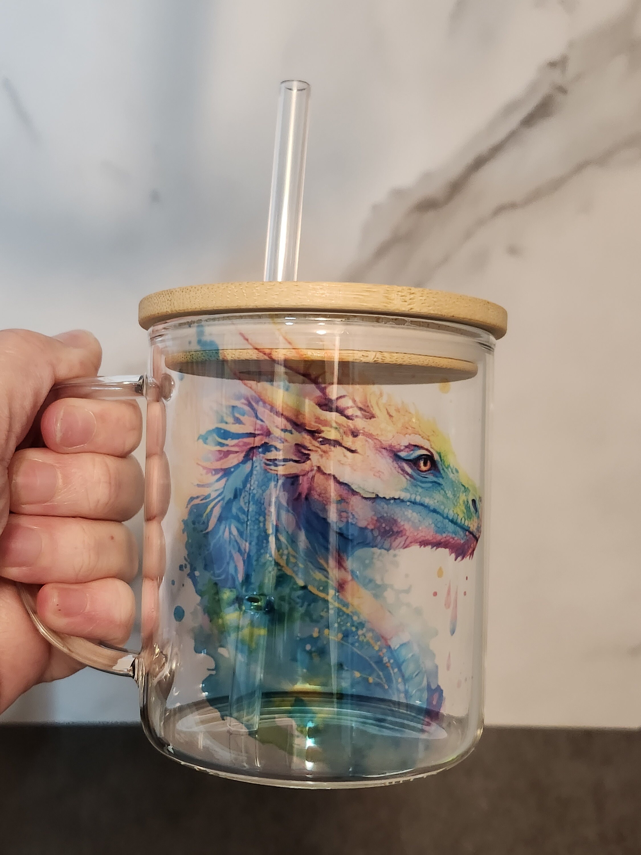 Beautiful Colorful Dragon Clear Glass Mug, Iced Coffee Cup, Iced Tea ...