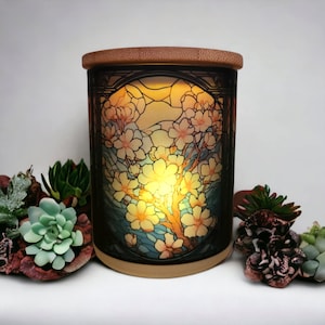 Cherry Blossom Flower Tree Stained Glass Designed Battery Operated Tea Light Holder