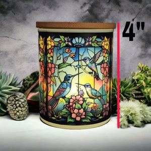 Hummingbird Stained Glass Designed Battery Operated Tea Light Holder image 2