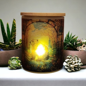 Bear Stained Glass Designed Battery Operated Tea Light Holder