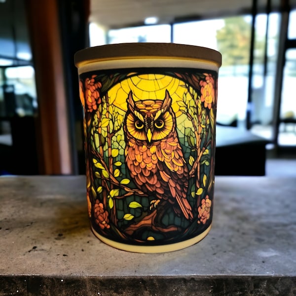 Beautiful Owl Stained Glass Designed Battery Operated Tea Light Holder