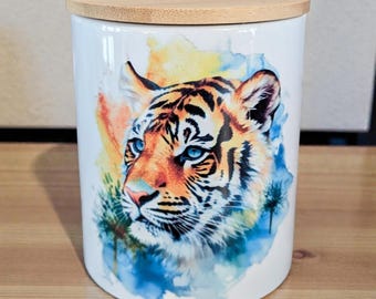 Tiger Keramikkanister, Aquarellglas, dekorativer Behälter