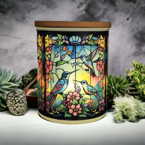 Hummingbird Stained Glass Designed Battery Operated Tea Light Holder image 1