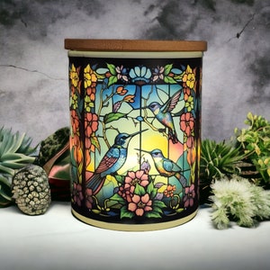 Hummingbird Stained Glass Designed Battery Operated Tea Light Holder