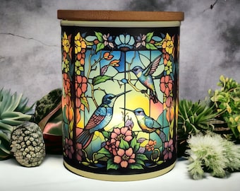 Hummingbird Stained Glass Designed Battery Operated Tea Light Holder