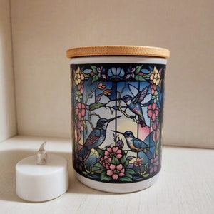 Hummingbird Stained Glass Designed Battery Operated Tea Light Holder image 7