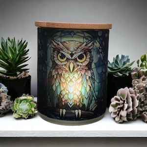 Owl Stained Glass Designed Battery Operated Tea Light Holder