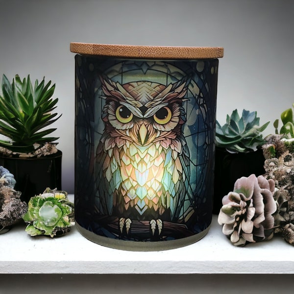 Owl Stained Glass Designed Battery Operated Tea Light Holder