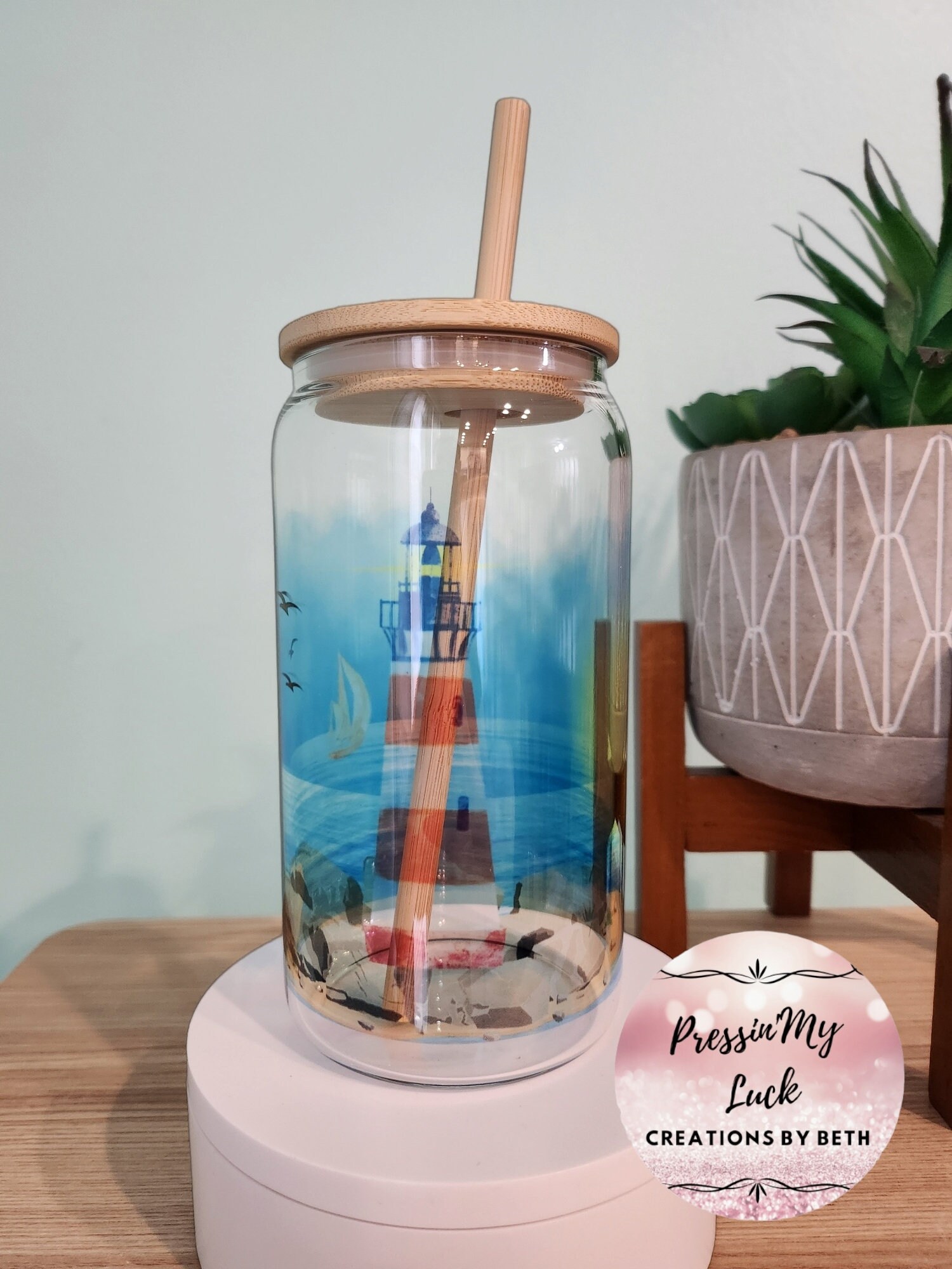 Lighthouse Glass Tumbler Iced Coffee Tumbler Iced Coffee Etsy