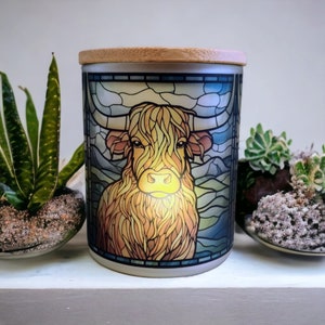 Highland Cow Stained Glass Designed Battery Operated Tea Light Holder
