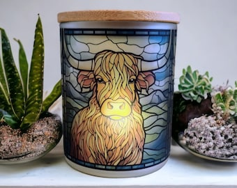 Highland Cow Stained Glass Designed Battery Operated Tea Light Holder