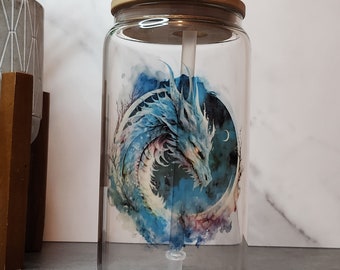 Beautiful Dragon Glass Tumbler, Iced Coffee Tumbler, Iced Coffee Cup, Iced Tea Glass, Glass Design, Water Glass, Mythical Glass