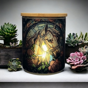 Horse and Rose Stained Glass Designed Battery Operated Tea Light Holder
