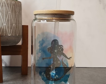 Beautiful Mermaid Glass Tumbler, Iced Coffee Tumbler, Iced Coffee Cup, Iced Tea Glass, Glass Design, Water Glass