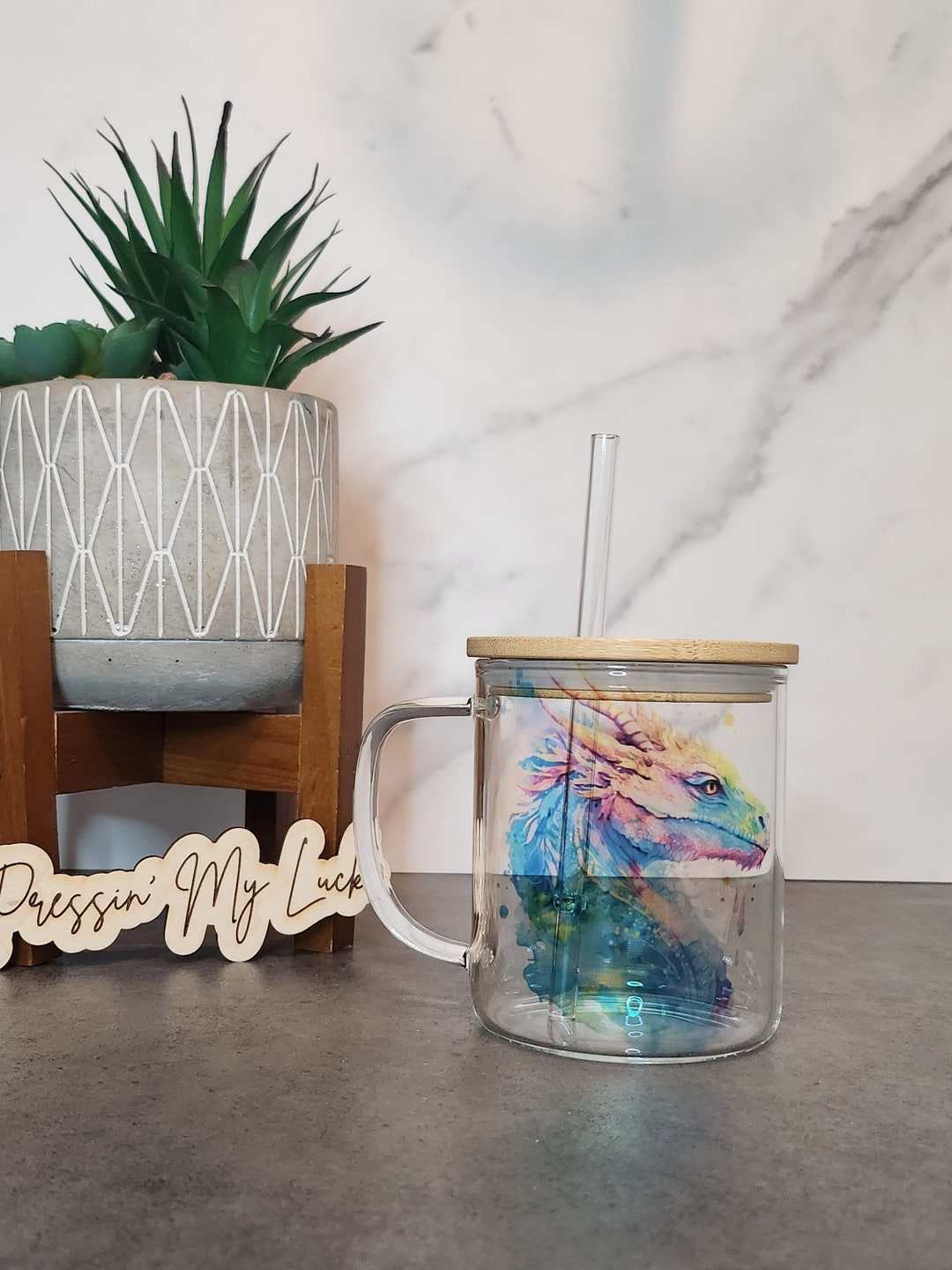 Beautiful Colorful Dragon Clear Glass Mug, Iced Coffee Cup, Iced Tea ...