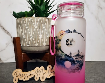 Ying Yang Pink Ombrè Glass Water Bottle, Iced Coffee Tumbler, Iced Coffee Cup, Iced Tea Glass, Glass Design, Water Glass,