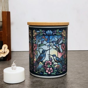 Hummingbird Stained Glass Designed Battery Operated Tea Light Holder image 4