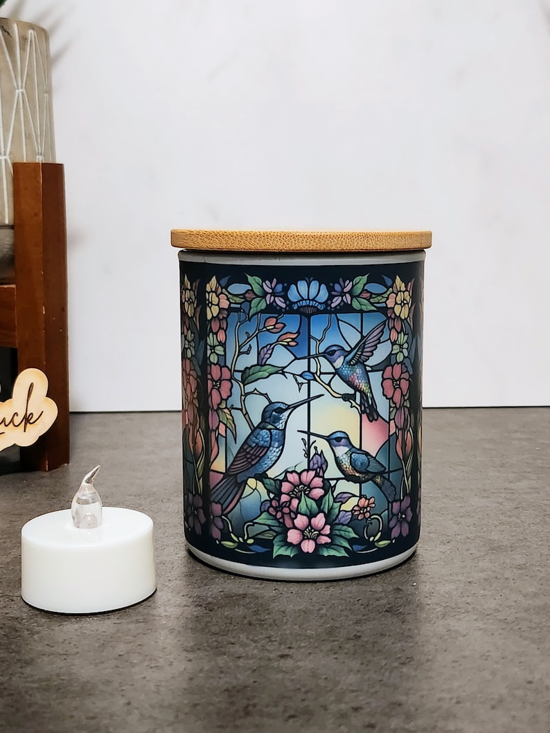 Hummingbird Stained Glass Designed Battery Operated Tea Light Holder image 4