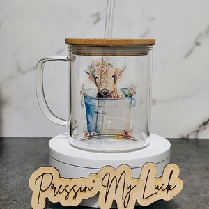 Beautiful Watercolor Highland Cow in Tub Clear Glass Mug, Iced Coffee cup, Iced Tea cup, Gift for love one