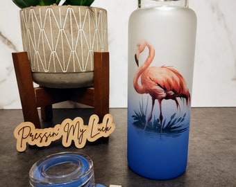Pink Flamingo Blue Ombrè Glass Water Bottle, Iced Coffee Tumbler, Iced Coffee Cup, Iced Tea Glass, Glass Design, Water Glass,