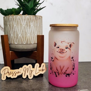 Adorable Pig Pink Ombrè Glass Tumbler, Iced Coffee Tumbler, Iced Coffee Cup, Iced Tea Glass, Glass Design, Water Glass