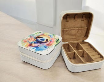 Watercolor Sloth Designed Mini Jewelry Box, Travel Jewelry Case