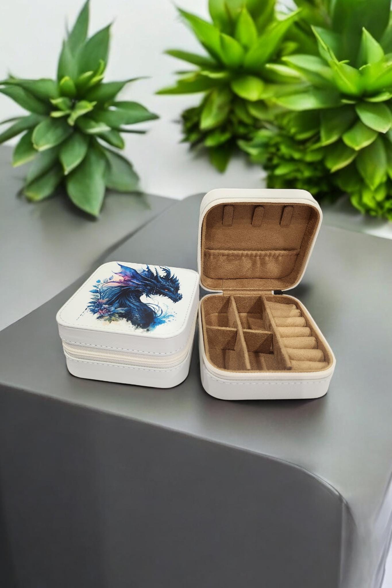 Watercolor Dragon Designed Mini Jewelry Box, Travel Jewelry Case