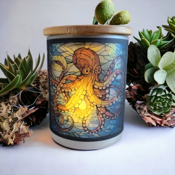 Octopus Stained Glass Designed Battery Operated Tea Light Holder