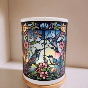 Hummingbird Stained Glass Designed Battery Operated Tea Light Holder image 8