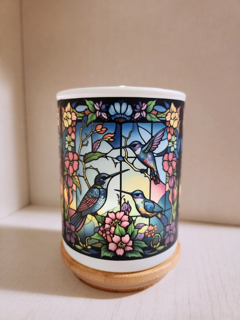 Hummingbird Stained Glass Designed Battery Operated Tea Light Holder image 8